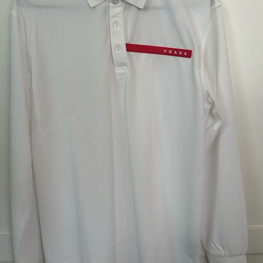 Prada Men's White Polo with Red Accent - Picture 2 of 4